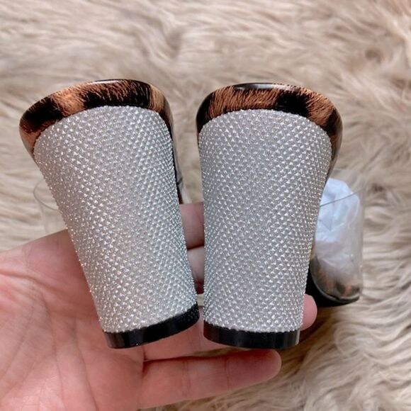 Allegra K Open Toe Clear Glitter Slide Chunky Heel Sandals - Picture 6 of 15